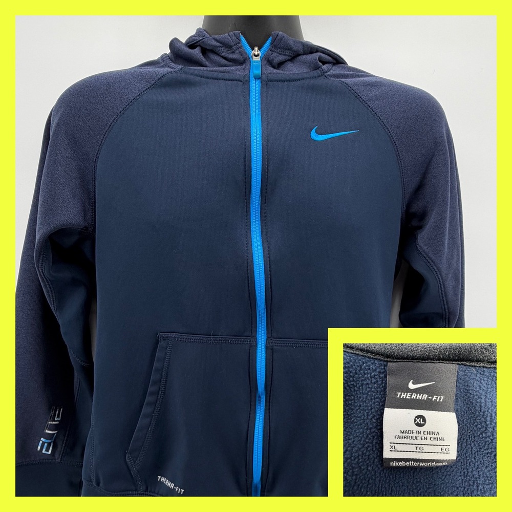 Nike Hoodie Boys XL Navy Blue Elite Therma-FIT Full Zip Fleece Jacket